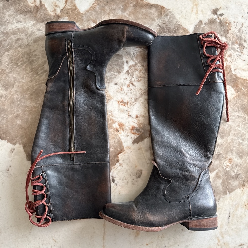 Freebird Cyn Sz 8 Women's Tall Lace-Up Leather Riding Boots - Dark Brown